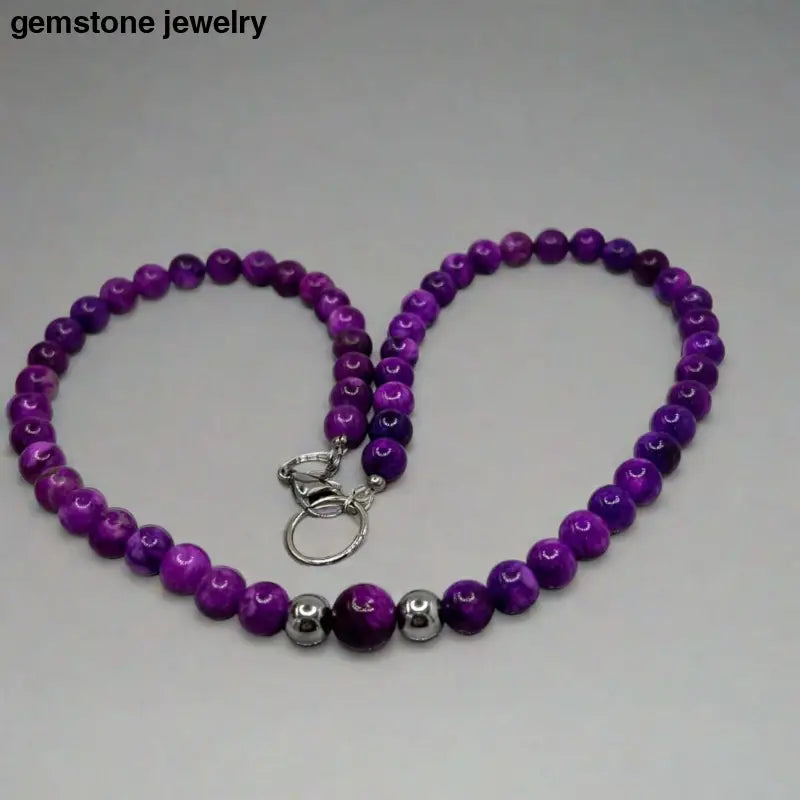 Purple Sugilite Necklace, 8mm sugilite, Sterling Silver lobster claw - Bec Sue Jewelry Shop