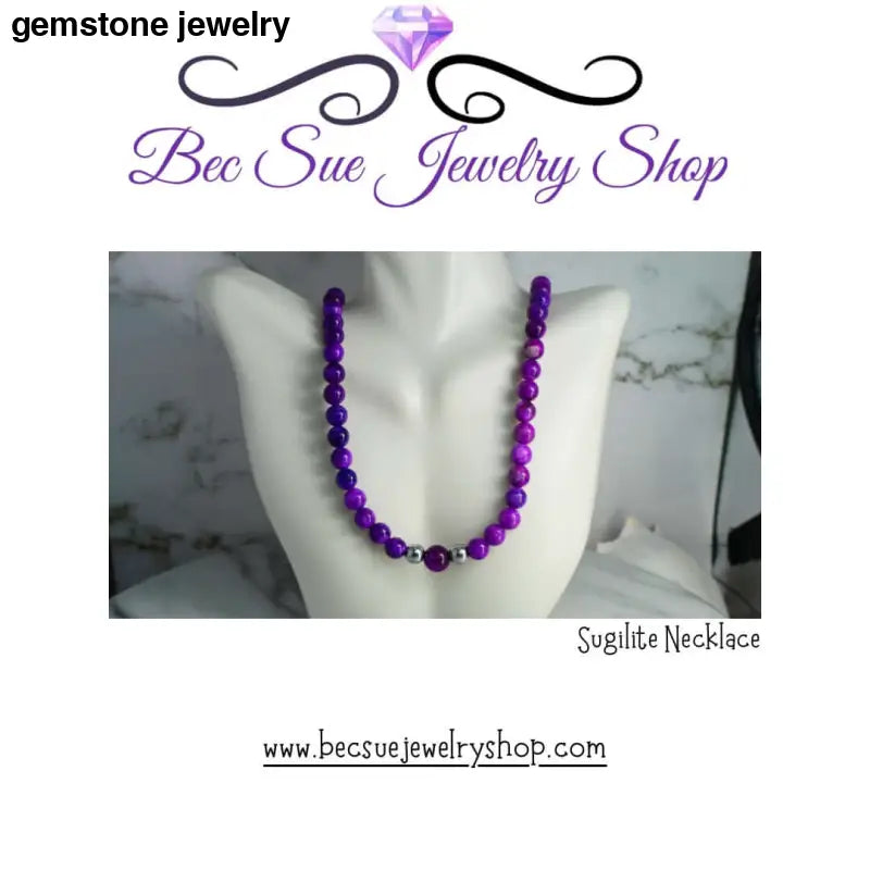 Purple Sugilite Necklace 8mm sugilite Sterling Silver lobster claw - 20 inch / purple / sugilite and stainless steel