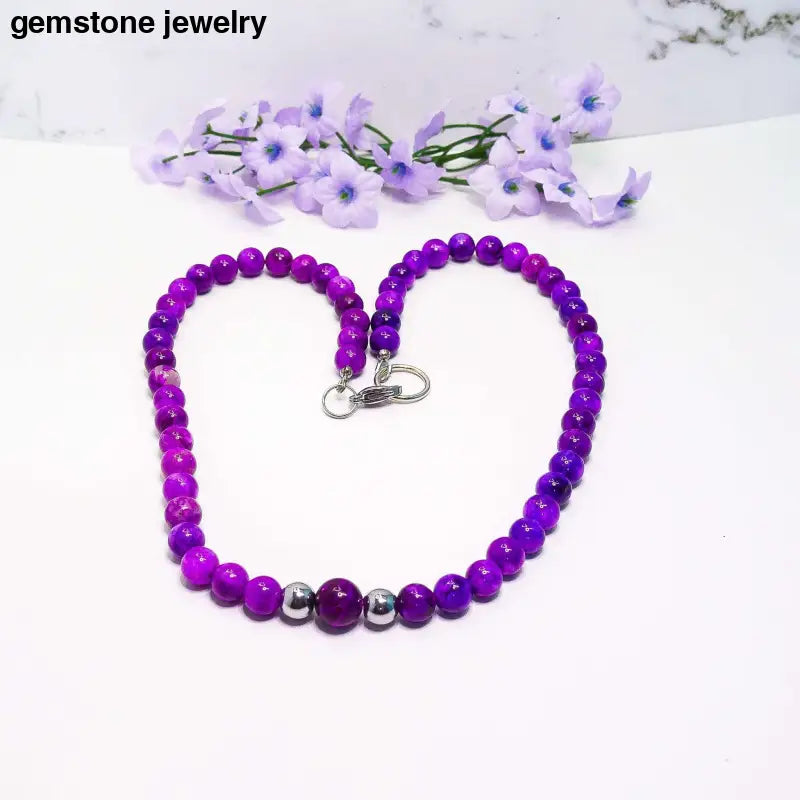 Purple Sugilite Necklace 8mm sugilite Sterling Silver lobster claw - 20 inch / purple / sugilite and stainless steel