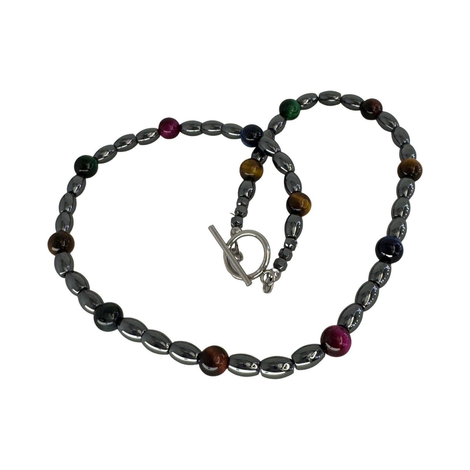 Handmade Hematite Men’s Necklace with Tiger Eye Beads.