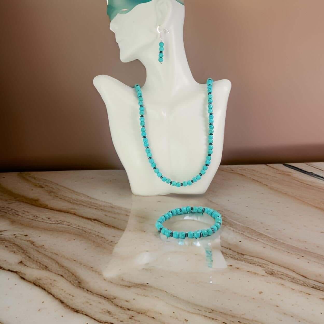 Elegant Turquoise Jewelry Set - Necklace, Bracelet, Earrings