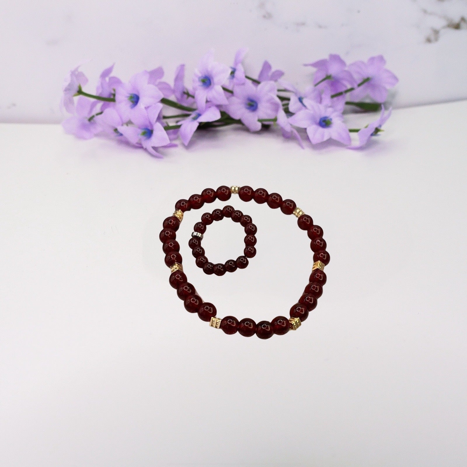 Red Garnet Glass Bracelet, Red Beaded Jewelry