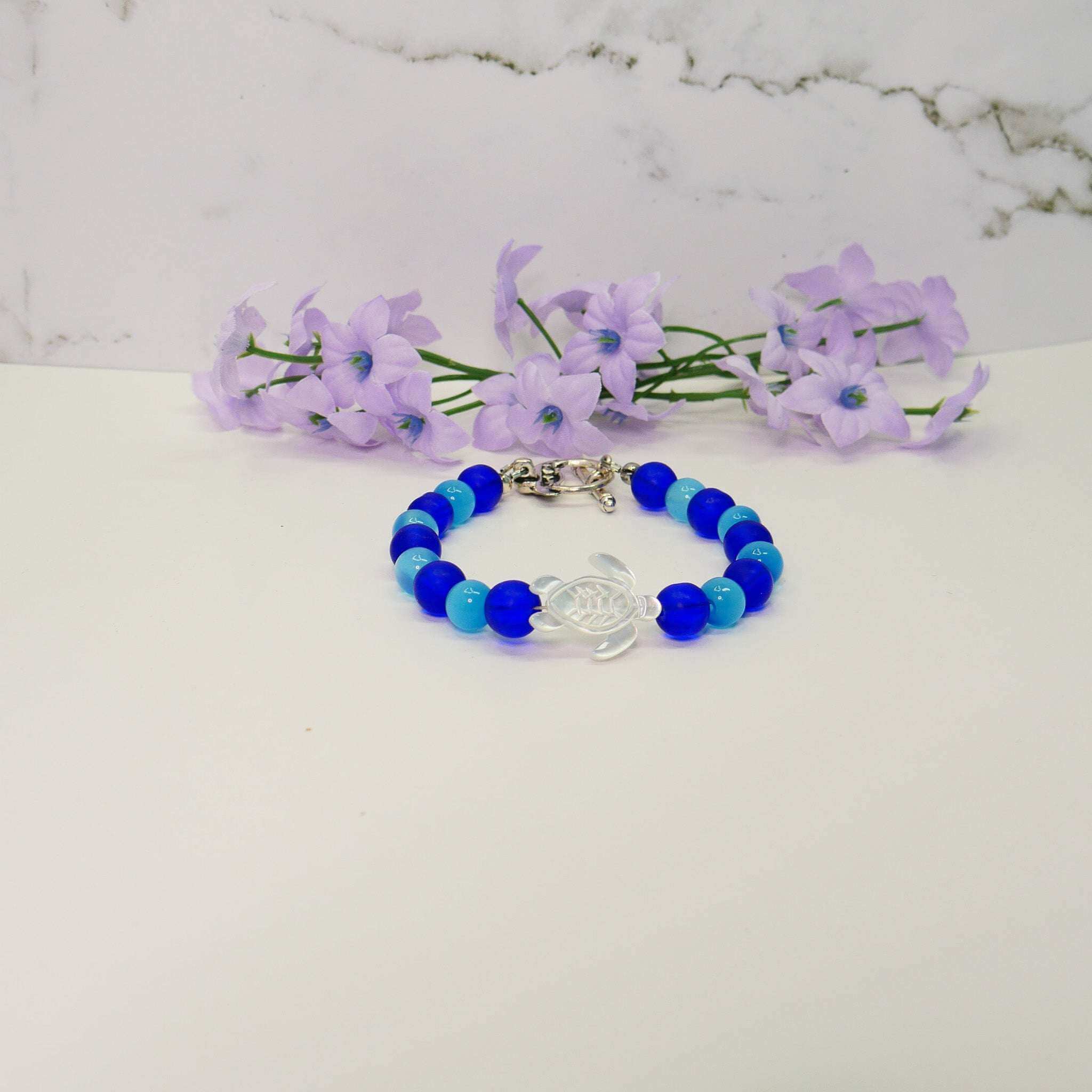 Cobalt Blue Sea Turtle Charm Bracelet - Ocean-Inspired Jewelry