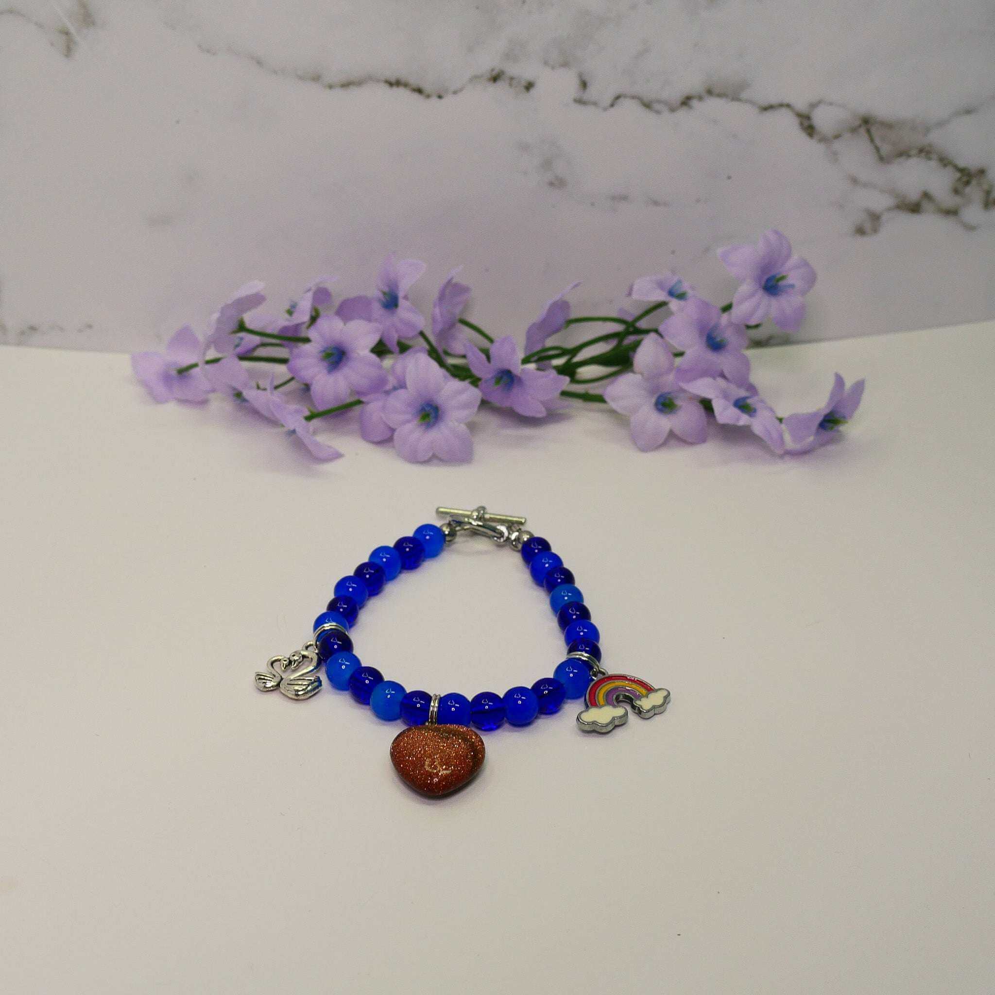 Cobalt Blue Charm Bracelet with Natural Stone Beads – 6mm Trendy Style