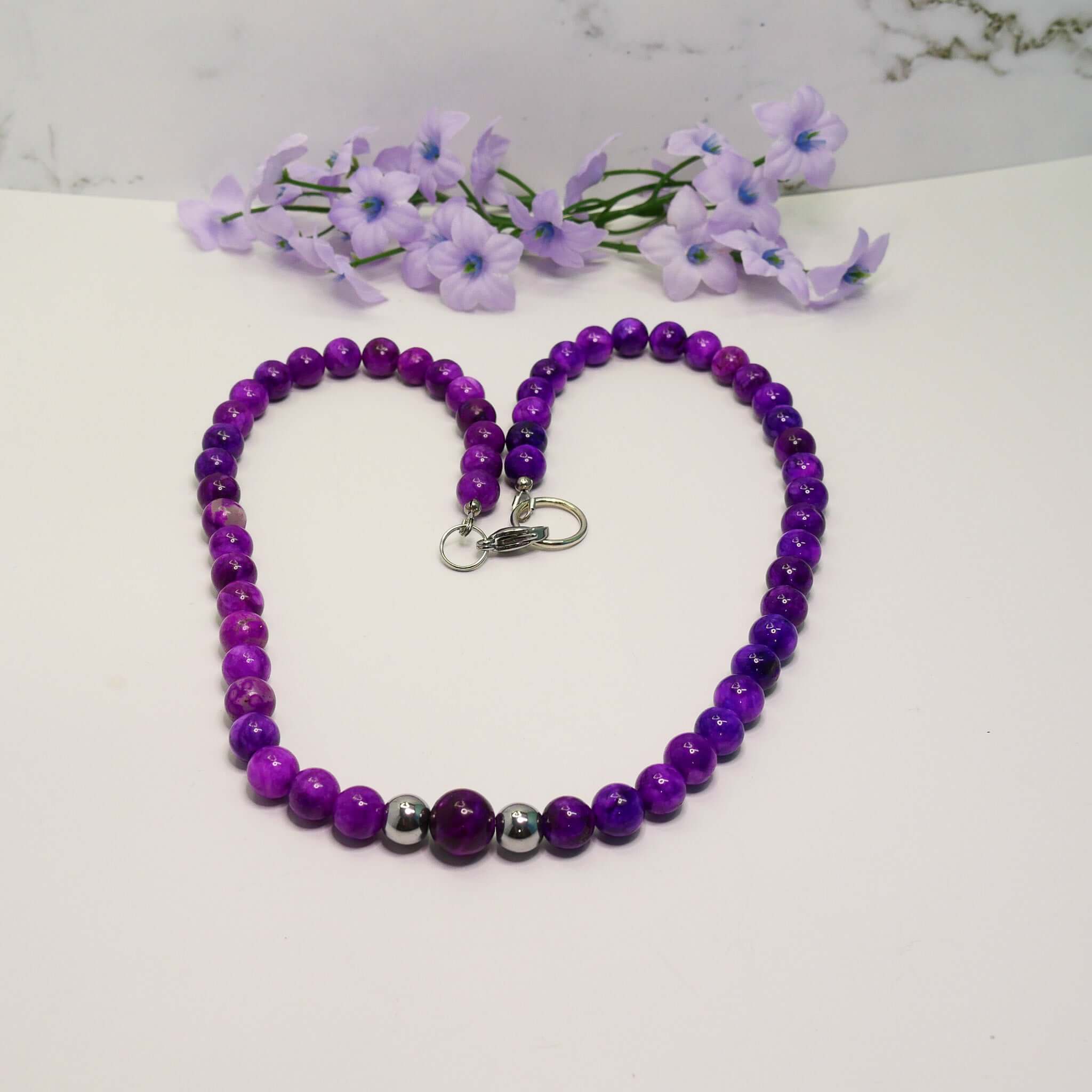 Purple Sugilite Necklace, 8mm sugilite, Sterling Silver lobster claw