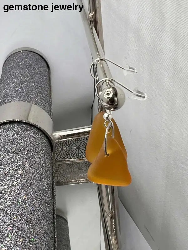 Sea Glass Art Amber Earrings, Amber Glass Earrings, Dangling glass earrings - Bec Sue Jewelry Shop