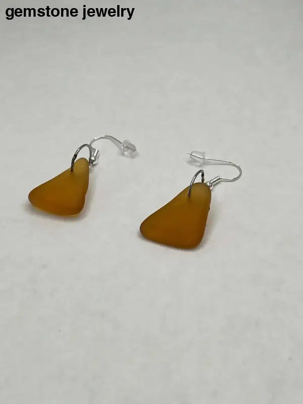 Sea Glass Art Amber Earrings, Amber Glass Earrings, Dangling glass earrings - Bec Sue Jewelry Shop