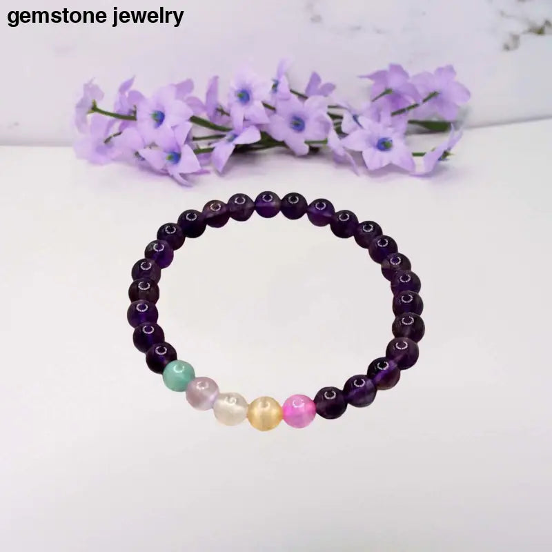 Handmade Amethyst & Selenite Healing Bracelet | Calming & Protective Energy Jewelry - 6.5 / purple / amethyst