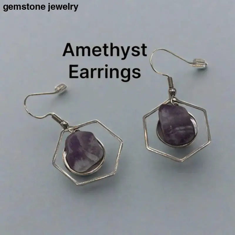 Amethyst Silver earrings, Amethyst Stone Dangling Earrings, amethyst earrings - Bec Sue Jewelry Shop