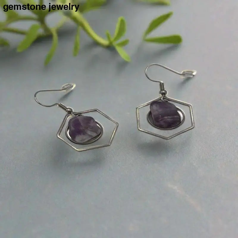 Amethyst Silver earrings, Amethyst Stone Dangling Earrings, amethyst earrings - Bec Sue Jewelry Shop