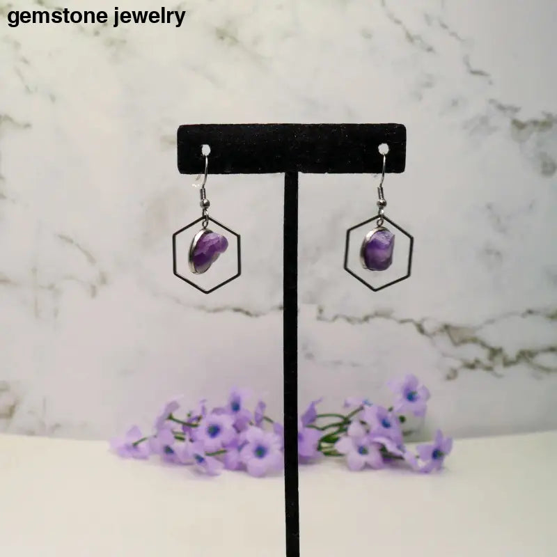 Amethyst Silver Dangling Earrings – A Touch of Sophisticated Elegance - 1 inch / purple / amethyst - earrings