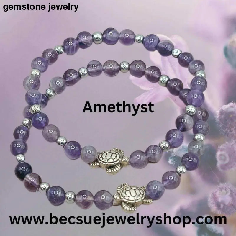 One of a Kind Turtle Bracelet, Amethyst Turtle Bracelet - Bec Sue Jewelry Shop