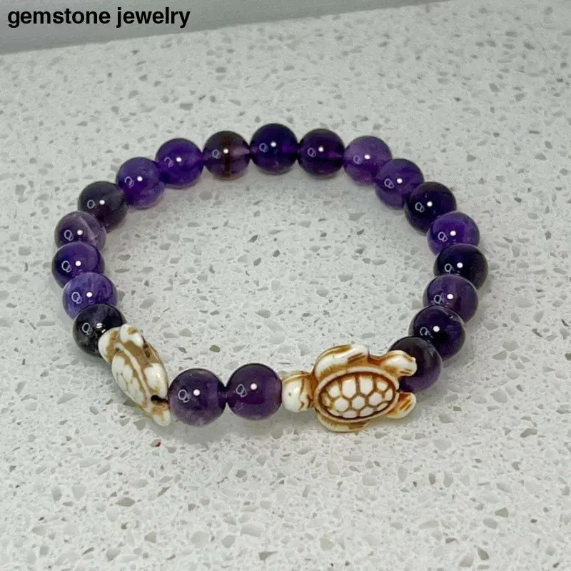 Turtle Amethyst Bracelet, Amethyst Turtle Jewelry - Bec Sue Jewelry Shop