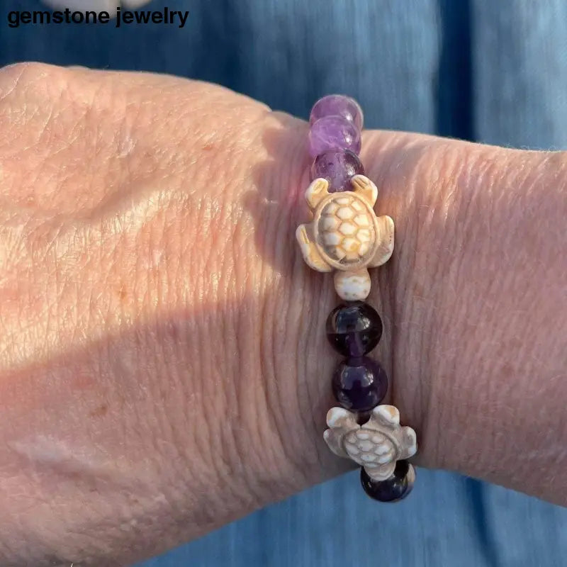 Turtle Amethyst Bracelet, Amethyst Turtle Jewelry - Bec Sue Jewelry Shop