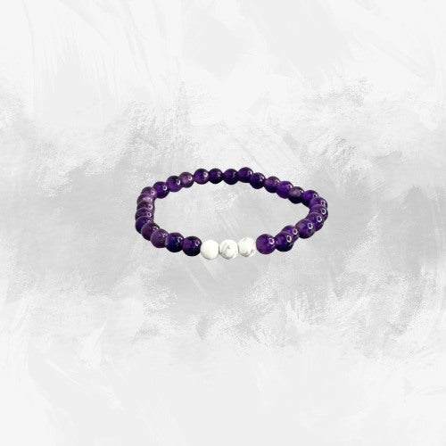 Amethyst & White Howlite Stretch Bracelet – February Birthstone Charm