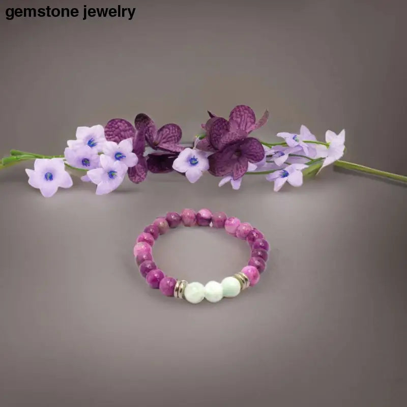 handmade sugilite and angelite gemstone bracelet