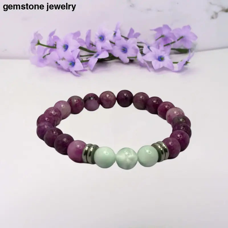 sugilite stretch bracelet with angelite beads