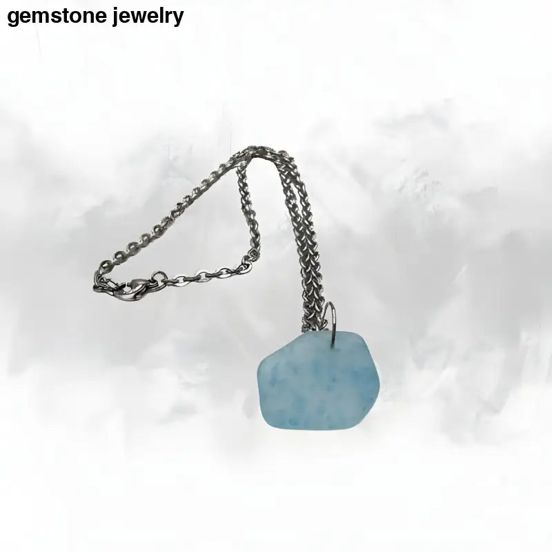 Sterling Silver chain with glass pendant - 16 inch chain / silver and blue / sterling silver chain and sea glass