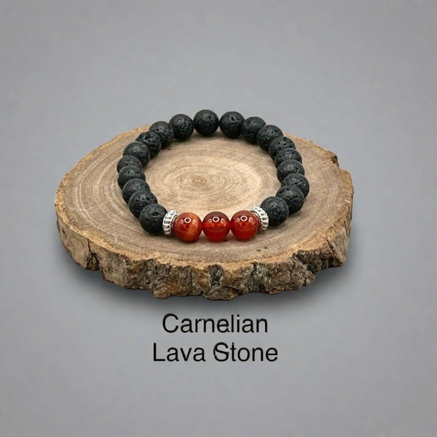 Exceptional Lava & Carnelian Beaded Bracelet