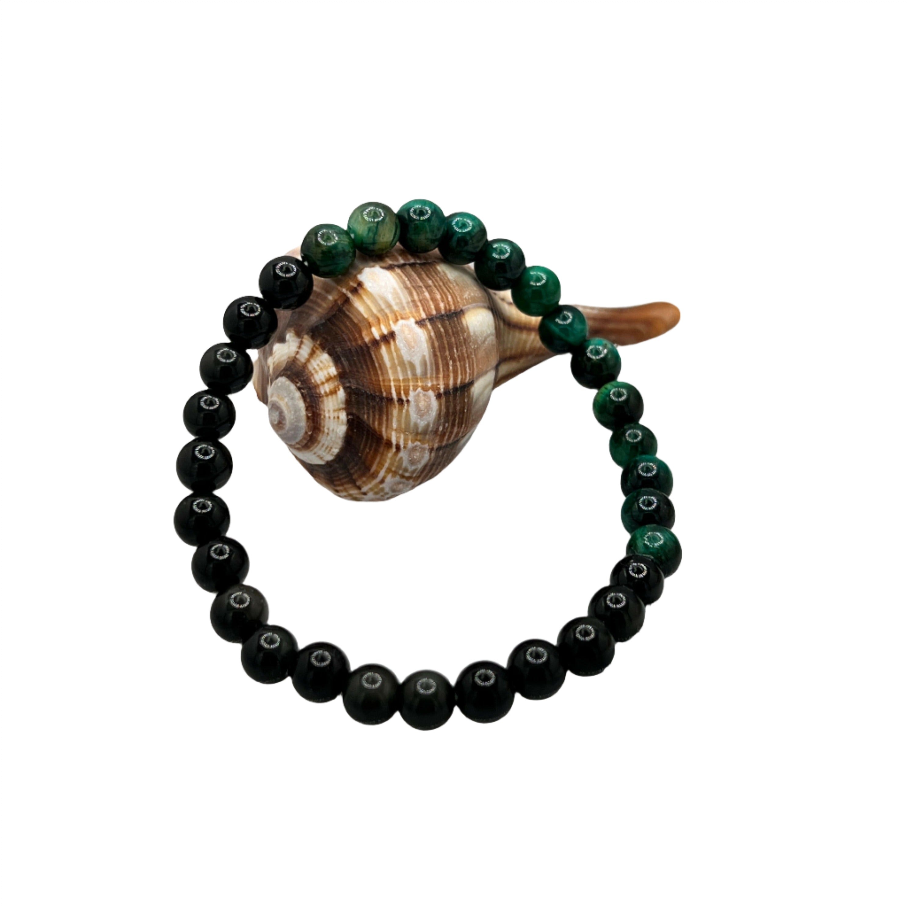 Genuine Obsidian and Green Tiger Eye Bracelet - Healing Crystal Jewelry