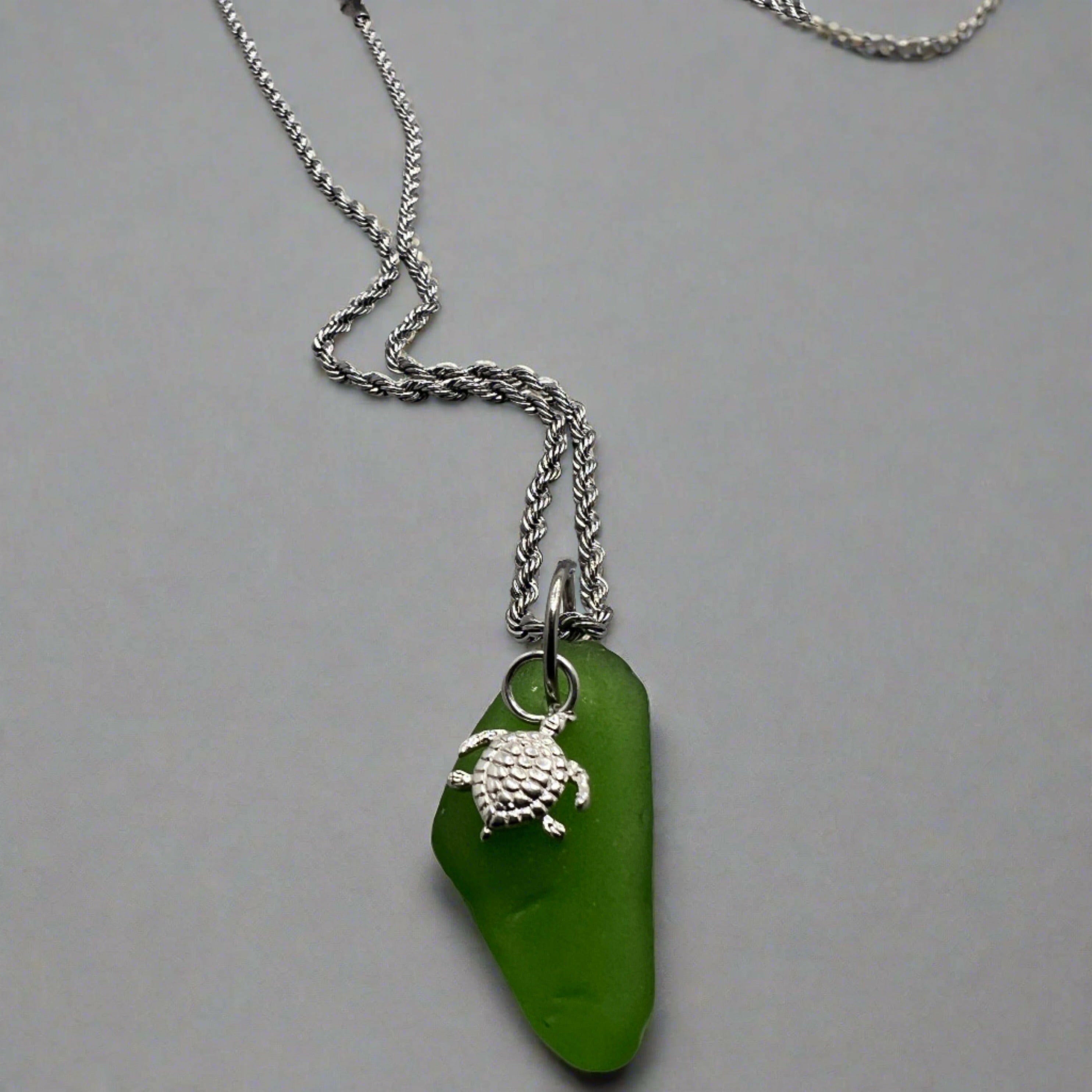Sea Glass Turtle Necklace - Stylish Pendant, Elegant Chain Jewelry for Women