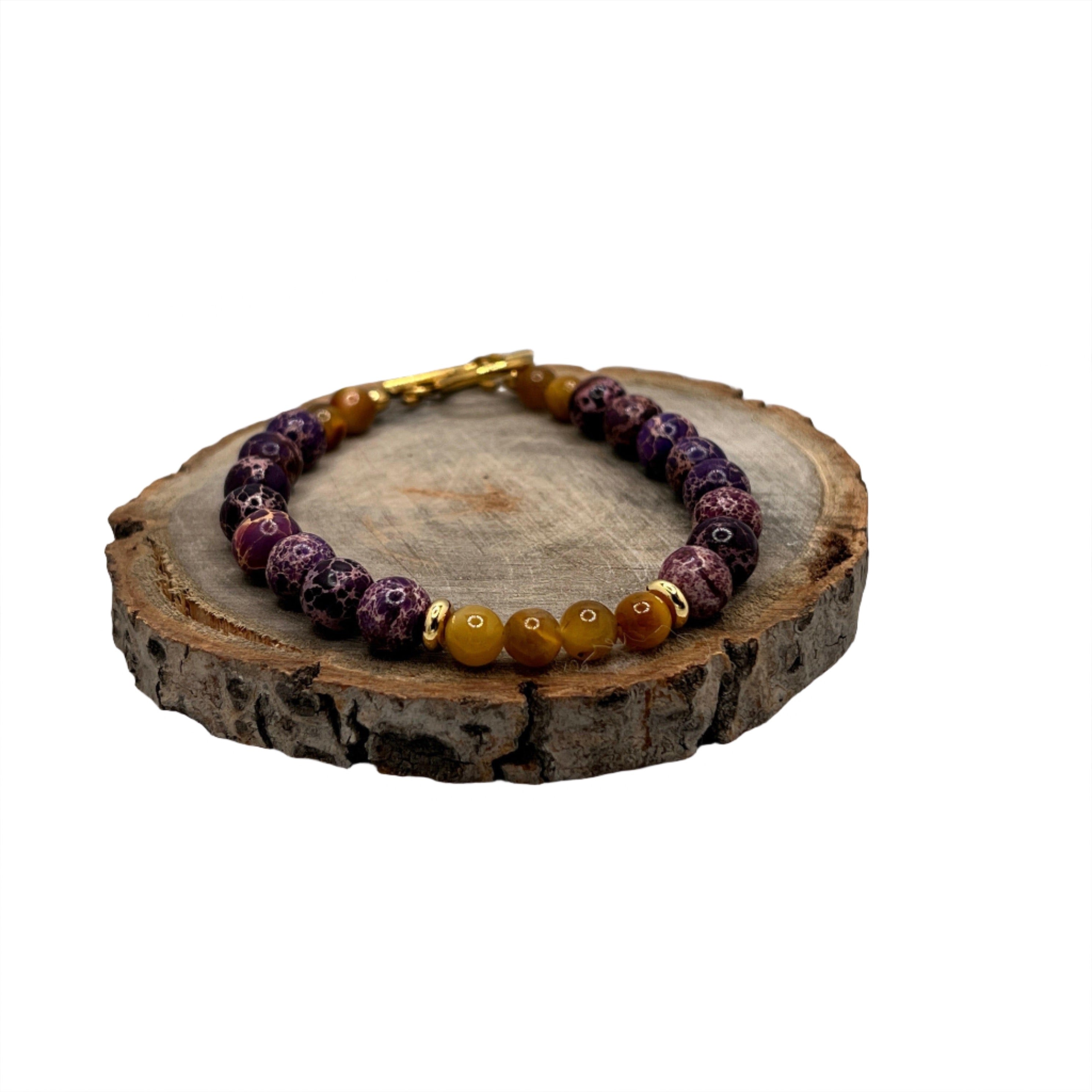 Purple Jasper and Gold Tiger Eye gemstone bracelet for balancing energy