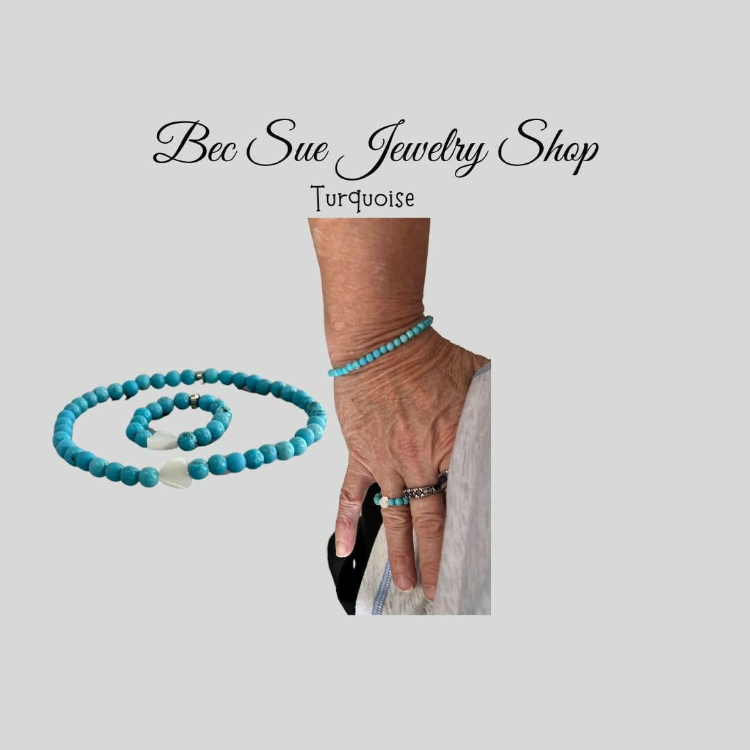 Bec Sue Jewelry Shop Jewelry Set 6.5 / Blue Turquoise Bracelet and matching Ring, Turquoise Gemstone Tags 683