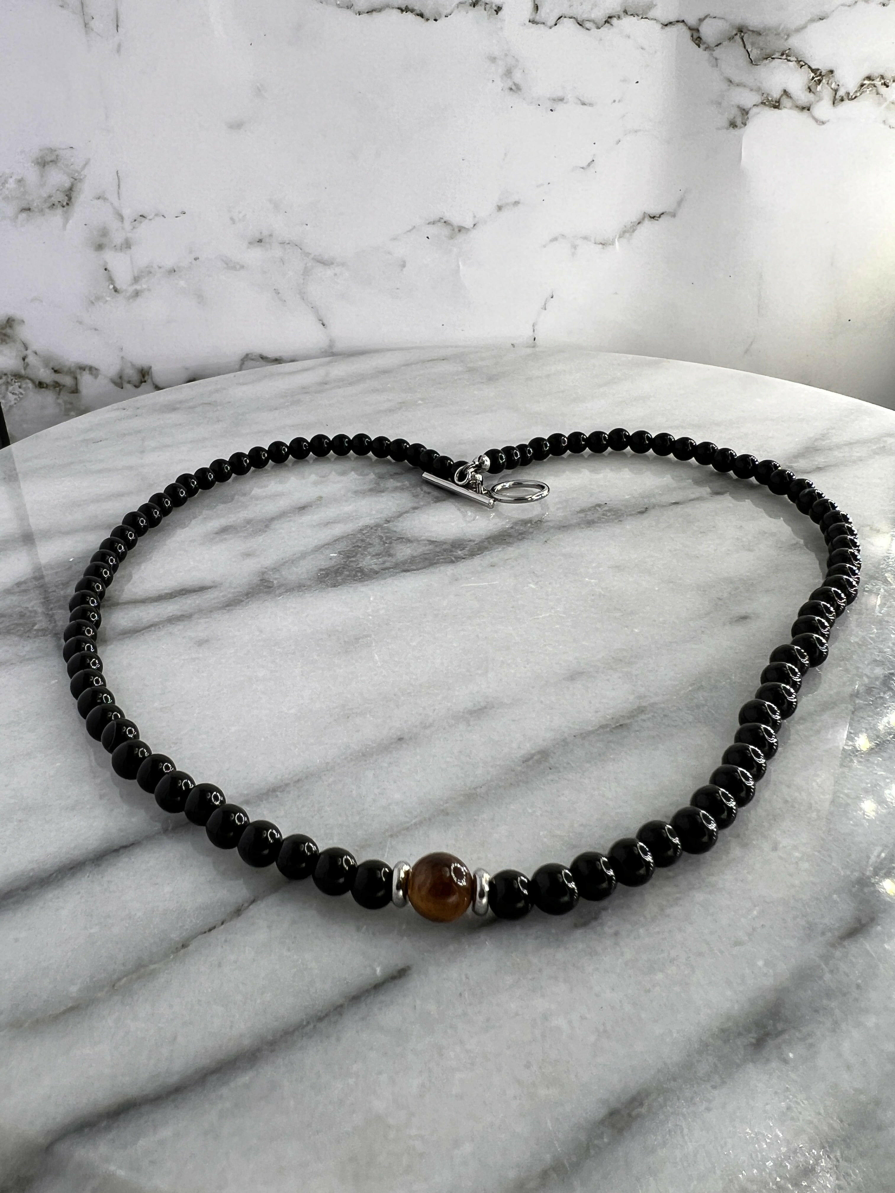 Bec Sue Jewelry Shop Necklaces Onyx Necklace, Onyx and Tiger Eye Necklace 6mm beads Tags