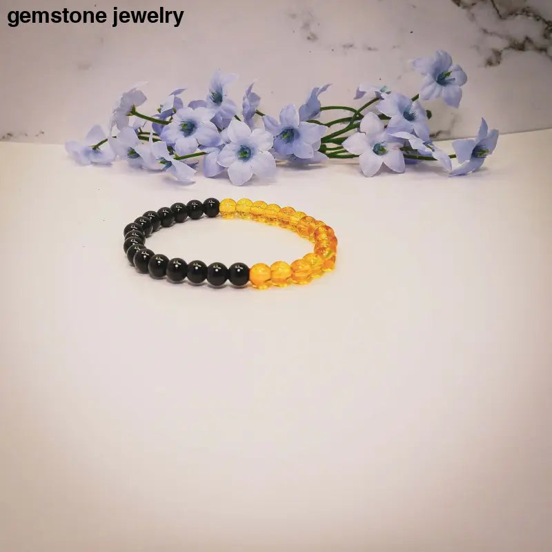 Citrine & Obsidian Harmony Bracelet – Empowerment & Balance - 6.5 / black and yellow / Citrine and Obsidian - bracelets