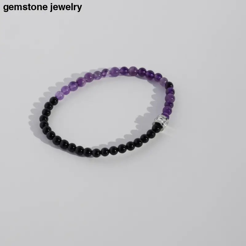 Black and Purple Onyx Stretch Bracelet - bracelets