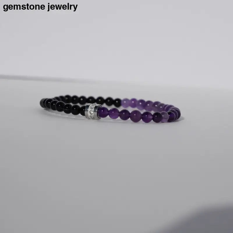 Black and Purple Onyx Stretch Bracelet - bracelets