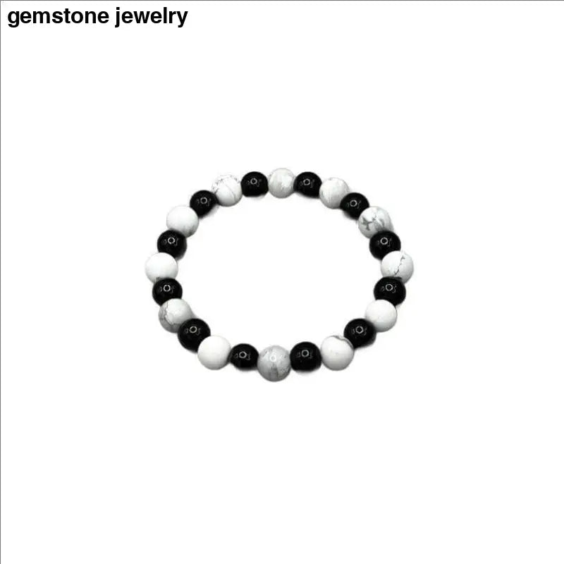 Onyx 8mm & Howlite 8mm Stretch Bracelet White Howlite Bead Onyx Bracelet - Bec Sue Jewelry Shop