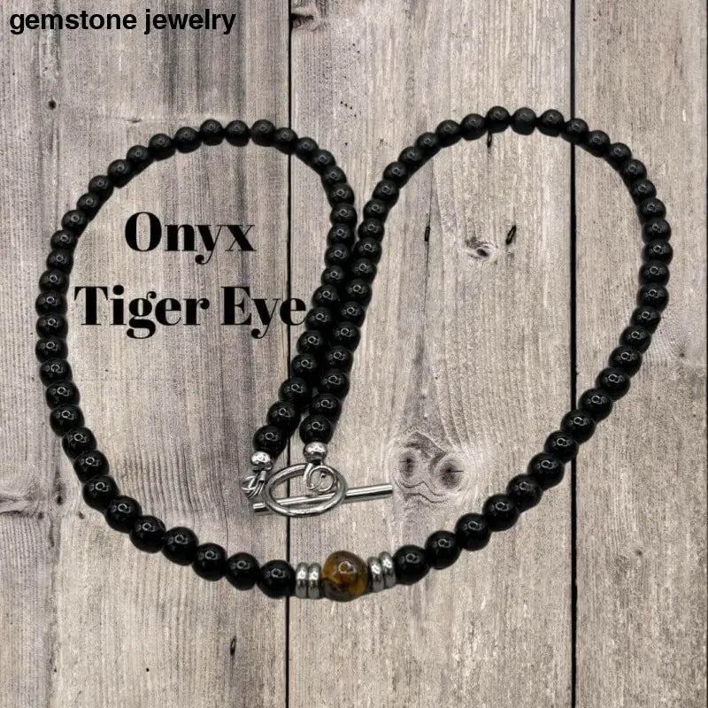 Onyx & Tiger Eye Sterling Silver Necklace - Bec Sue Jewelry Shop