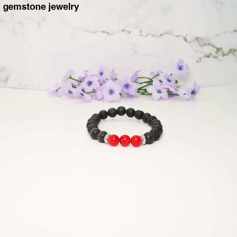 Exceptional Lava & Carnelian Chakra Gemstone Bracelet – AAA Grade Beads - black / 6.5 - bracelet