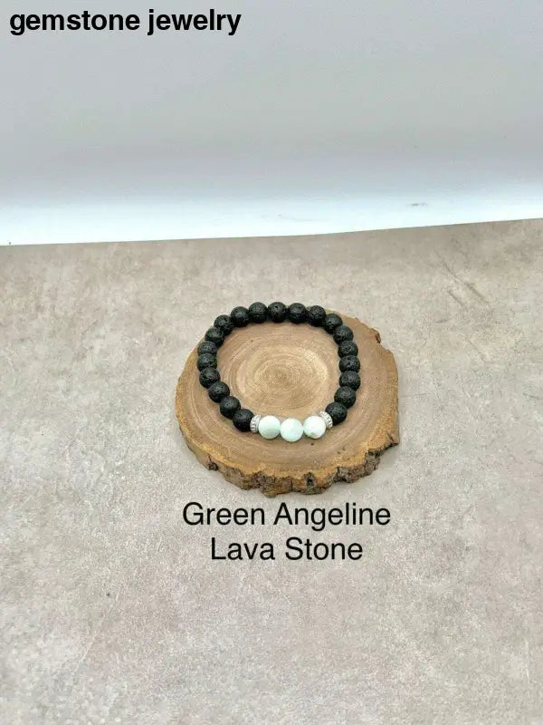 Unique Lava Bead Bracelet with Sterling Silver Spacers & Angelite 8mm Beads - Bec Sue Jewelry Shop