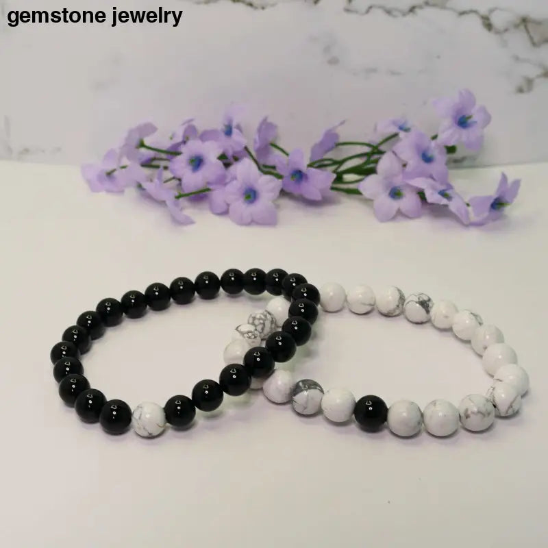 Black Onyx & White Howlite Friendship Bracelets – Symbol of Unity & Harmony - Onyx / 6.5 / black/white - bracelet