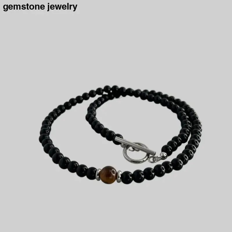 Black Onyx Necklace for men, Onyx and Tiger Eye Necklace 6mm beads - Bec Sue Jewelry Shop