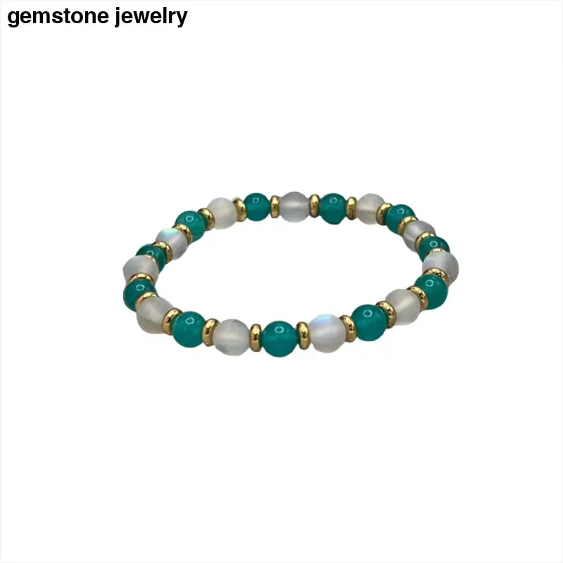 Handcrafted Blue Amazonite Jade Bracelet with Gold spacers & sparkling Beads - 6mm - Bec Sue Jewelry Shop