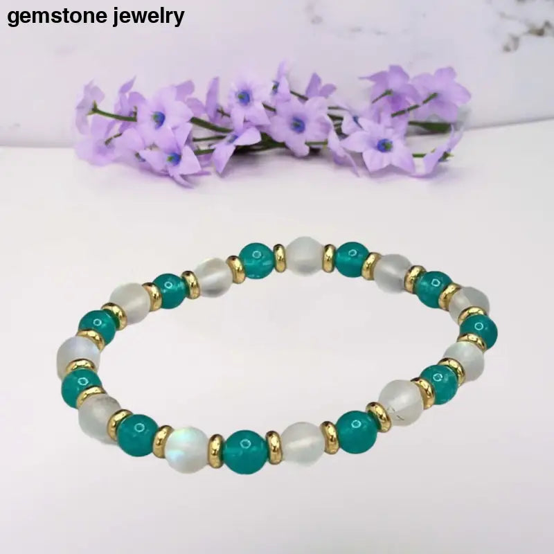 Handcrafted Blue Amazonite Jade Bracelet with Gold Spacers & Sparkling Beads | Elegant Gemstone Jewelry - 6.5 / blue