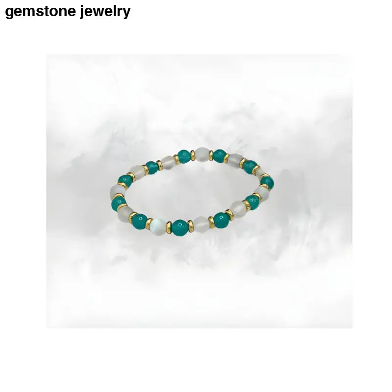 Handcrafted Blue Amazonite Jade Bracelet with Gold spacers & sparkling Beads - 6mm - Bec Sue Jewelry Shop