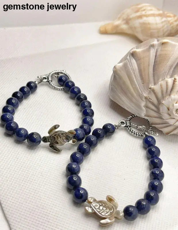 Sea Turtle Bracelet, Lapis Bracelet, Lapis Bracelet Gift - Bec Sue Jewelry Shop