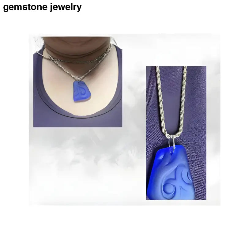 Sea Glass Art, Blue Glass Pendant, Twisted Stainless Steel chain, glass necklace - Bec Sue Jewelry Shop