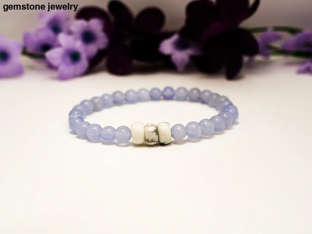 Blue Lace Agate & Howlite Bracelet – Elegant 6mm Beaded Design - bracelet