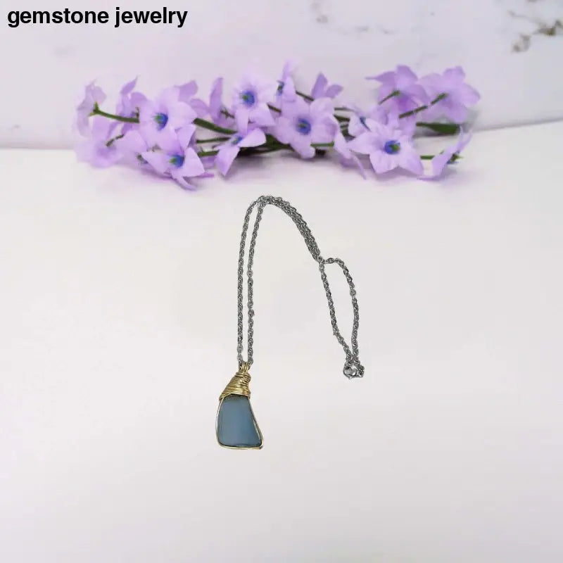 Men’s Sterling Silver Blue Sea Glass Necklace – Ocean Elegance in a Timeless Pendant - 18 / stainless steel silver