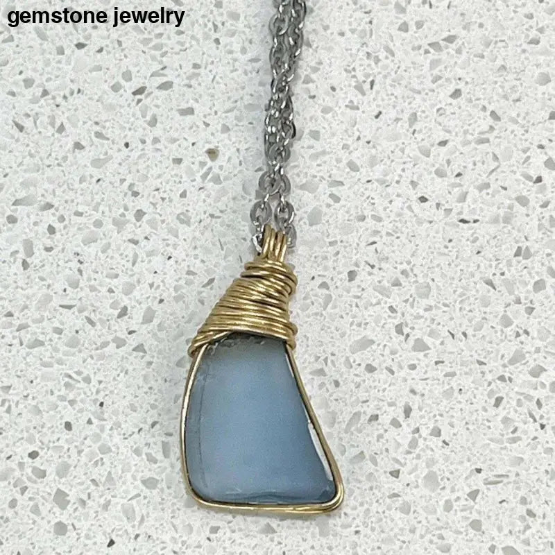 Men's Sea Glass Necklace, Sterling Silver Sea Glass Pendant, Sterling Silver Blue Sea Glass - Bec Sue Jewelry Shop