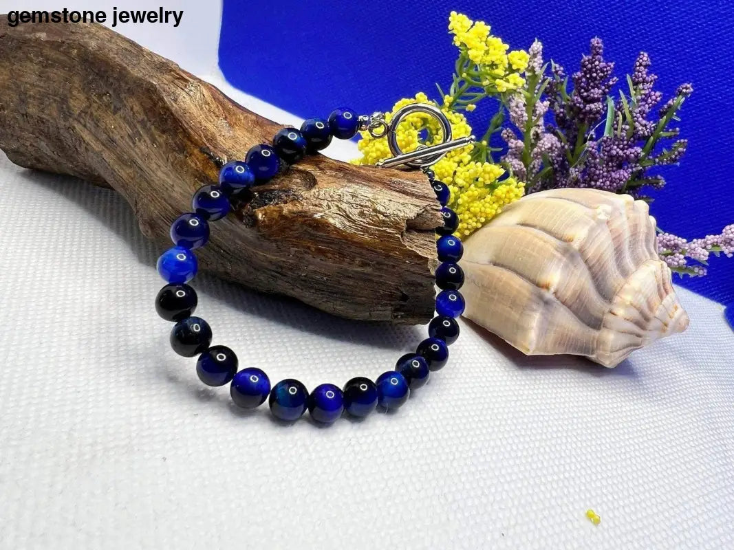 Tiger Eye Jewelry, Blue Mystic, and Lapis Bracelet with Stainless Steel Clasp - Crafted for Timeless Durability and Style!" - Bec Sue Jewelry Shop