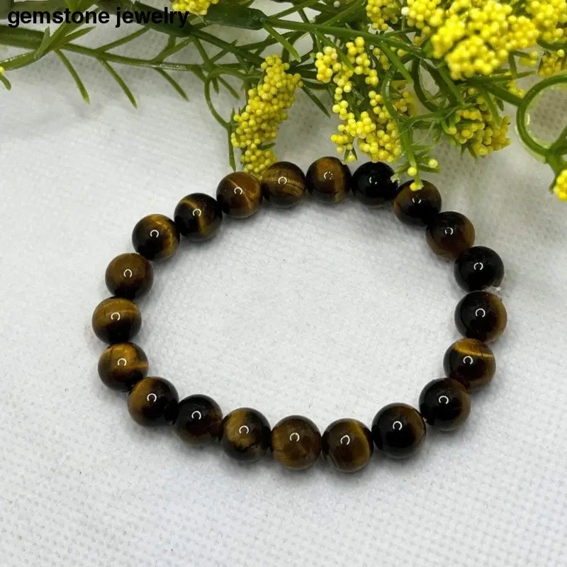 Mens Tiger Eye Bead Bracelet, Tiger Eye Gemstone Bracelet, Tiger Eye Bracelet - Bec Sue Jewelry Shop