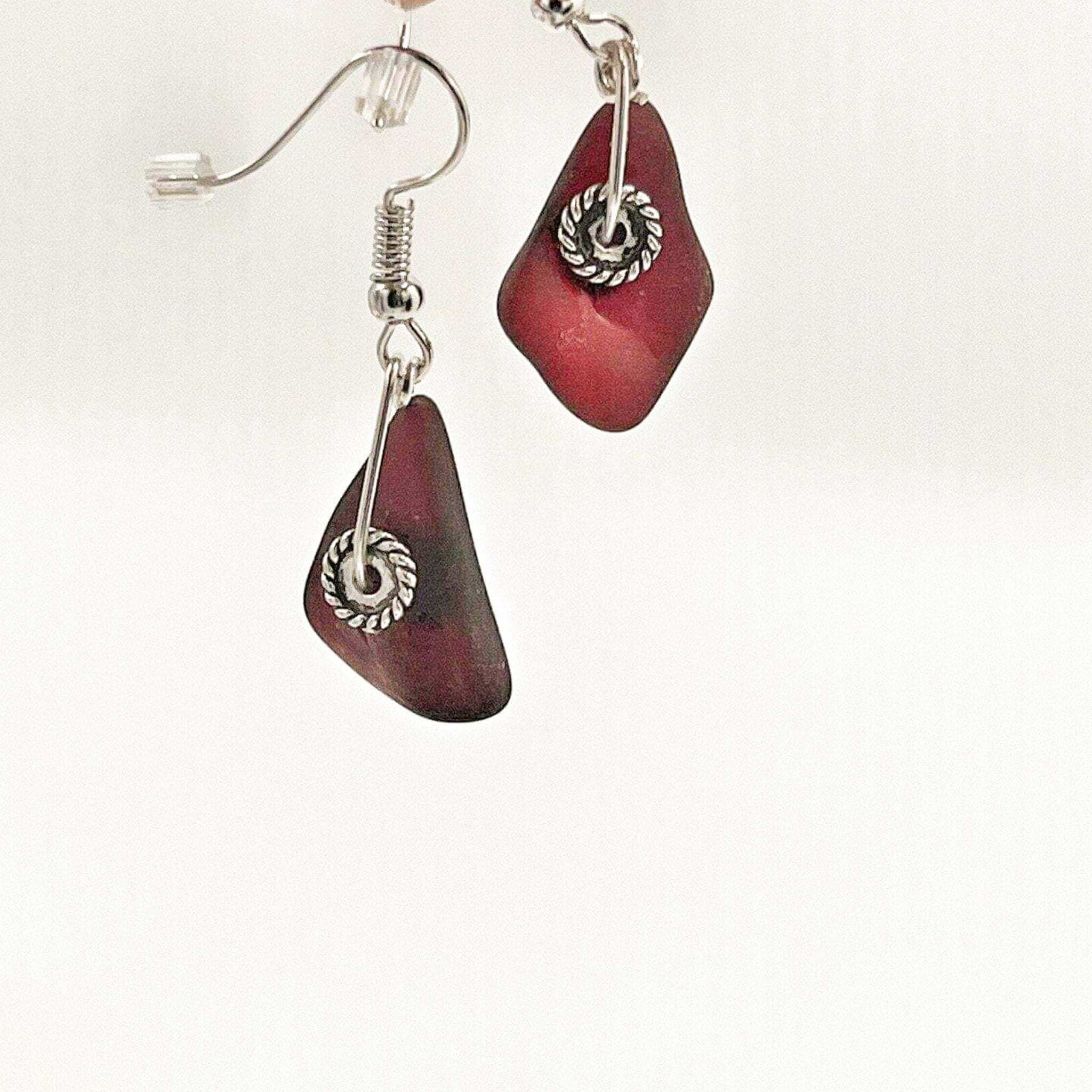 Dangling Red Sea Glass Earrings - Handcrafted Ocean-Inspired Elegance