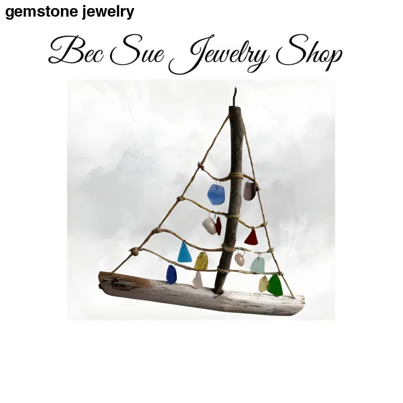 driftwood sea boat, sea glass, genuine shells from beach - Bec Sue Jewelry Shop