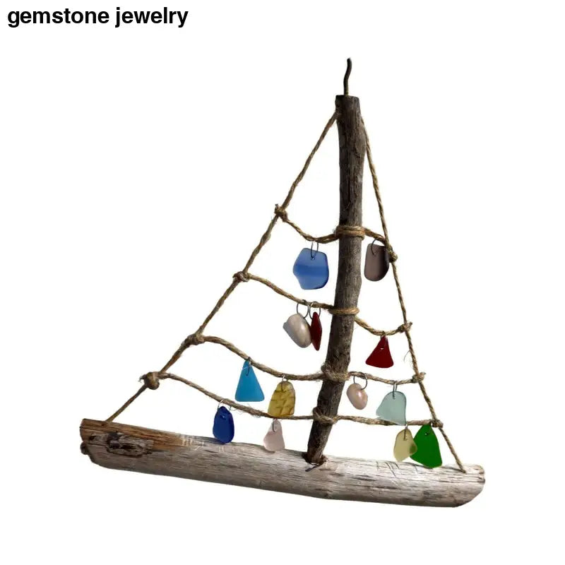 driftwood sea boat, sea glass, genuine shells from beach - Bec Sue Jewelry Shop